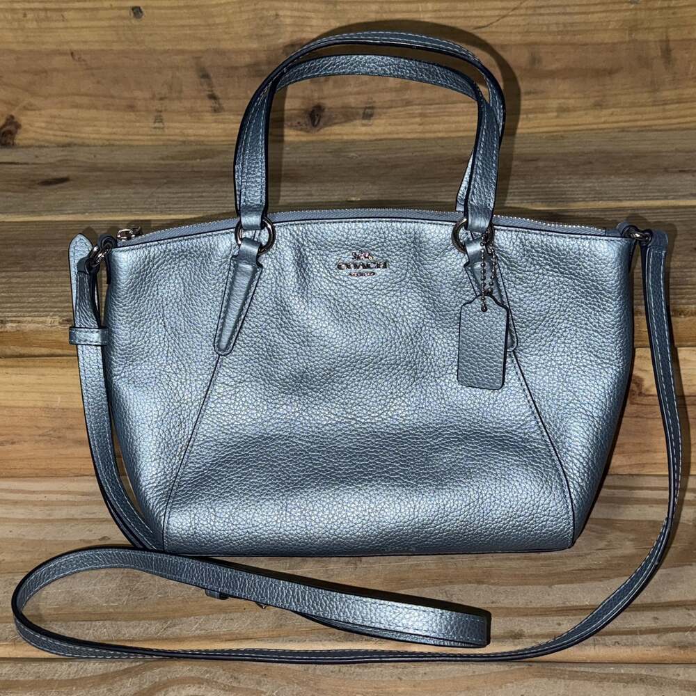 Coach Mini Kelsey Metallic Blue Leather Satchel Crossbody Bag